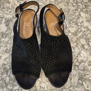 Stylish Black Sandals by Franco Sarto With Stacked Heel